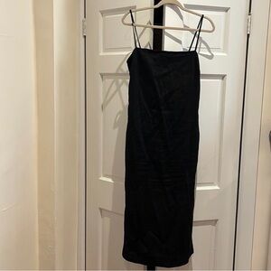 Black Reformation strappy midi linen dress with side slit